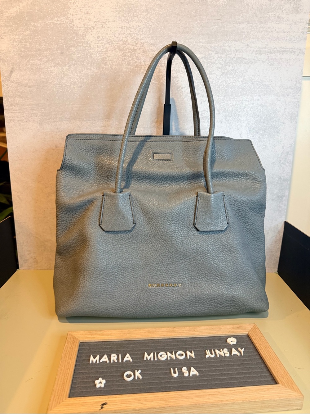 Burberry Slate Gray Pebbled Leather Tote